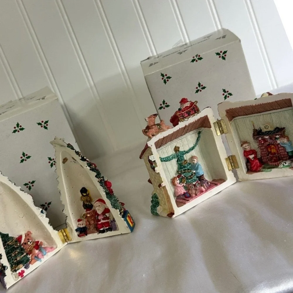 Unbranded Hinged Christmas Figurine‎ Set Multicolor Excellent Hinged Resin Vntge